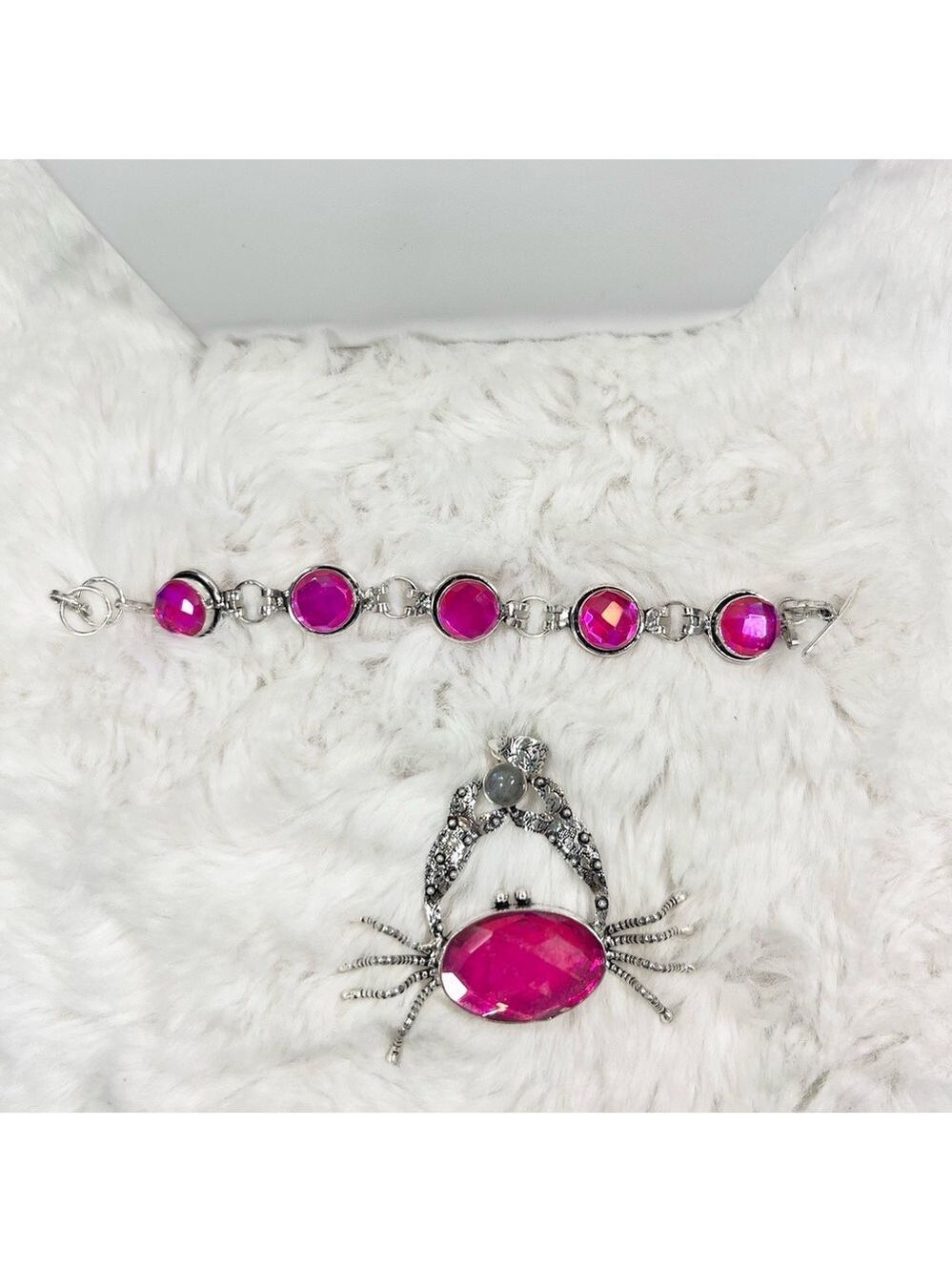 Pink 🔥 Fire Topaz 925 Large Crab Pendant & Bracelet - Picture 5 of 9